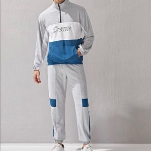 Men Color-Block Letter Graphic Sweatshirt & Sweatpants SHEIN
